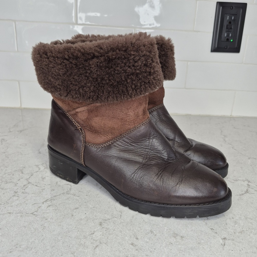 La Canadienne Womenz shearling lined brown leather snow boots 8.5